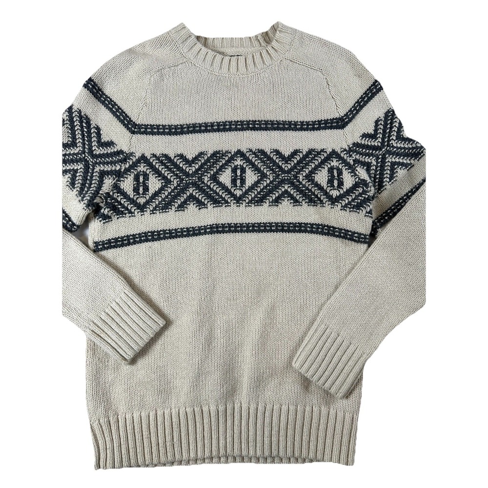 Eddie Bauer Vtg Cream Knit Sweater Men's Sm Wool/Cotton Nordic Fair Isle Retro